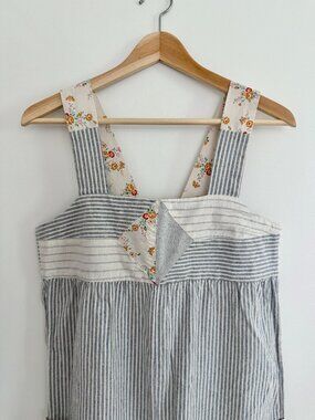 Madewell Denim Project Striped Cotton Jumpsuit Wide Leg Pockets